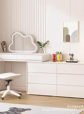 实木烤漆梳妆台简约网红收柜MSU化妆桌斗柜一纳卧室奶油体风件一