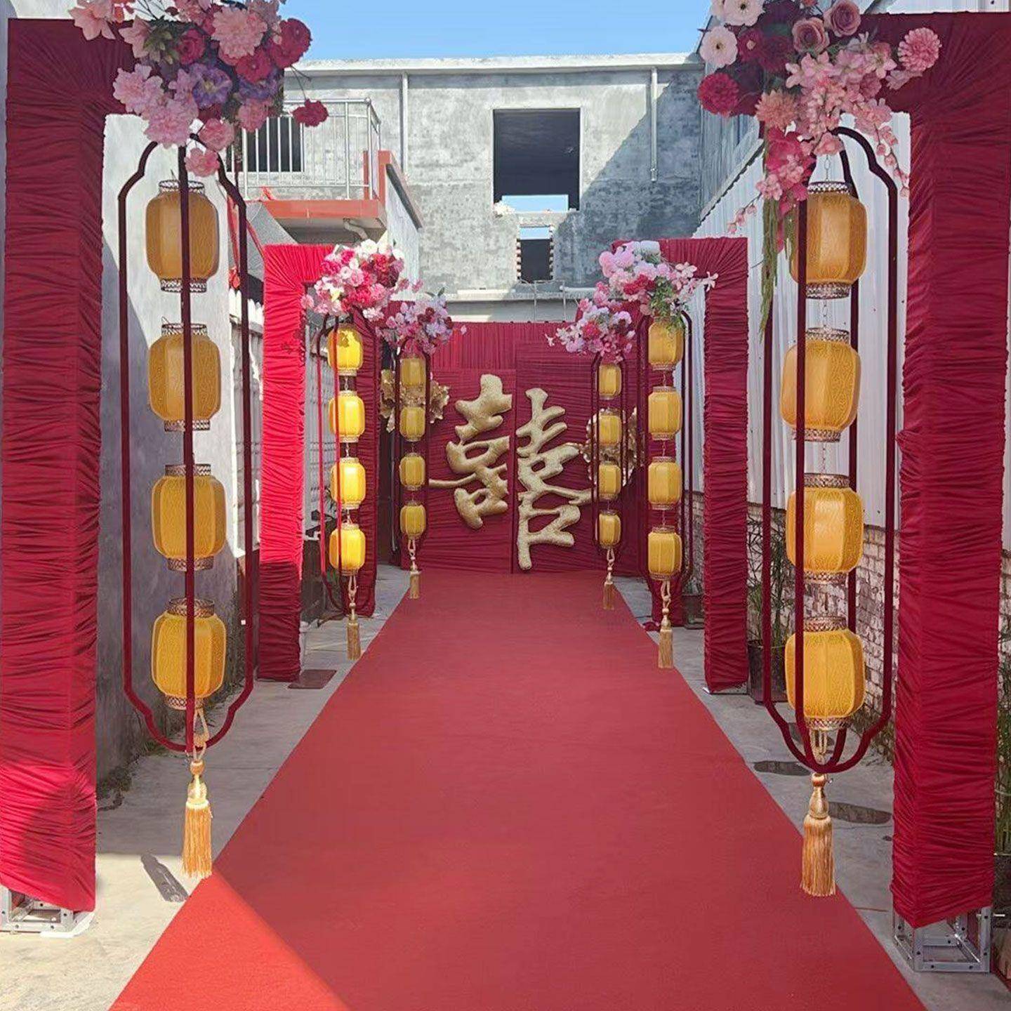 婚庆中式铁艺灯笼引架子院农村庭婚礼外布户置悬路NER挂灯笼红色