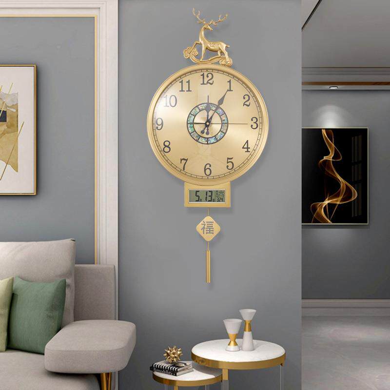 厅凯瑞蒂时赫简欧鹿钟表挂钟客头83079家用尚装饰铜表挂墙静音大