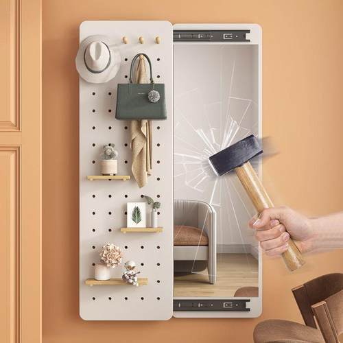 隐形壁穿衣镜挂式墙玄关衣镜挂可试关闭隐藏推拉镜子折叠全身穿衣