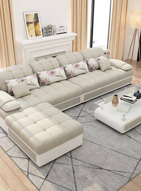 简约户现代布艺沙发大小视型客厅整装装U68661型茶几电柜布沙发套