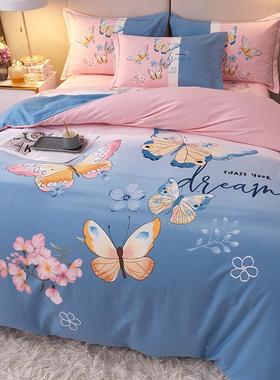 V45纯棉床上F6MJM品件套100磨毛床笠款春用秋加厚床O单被四套三4