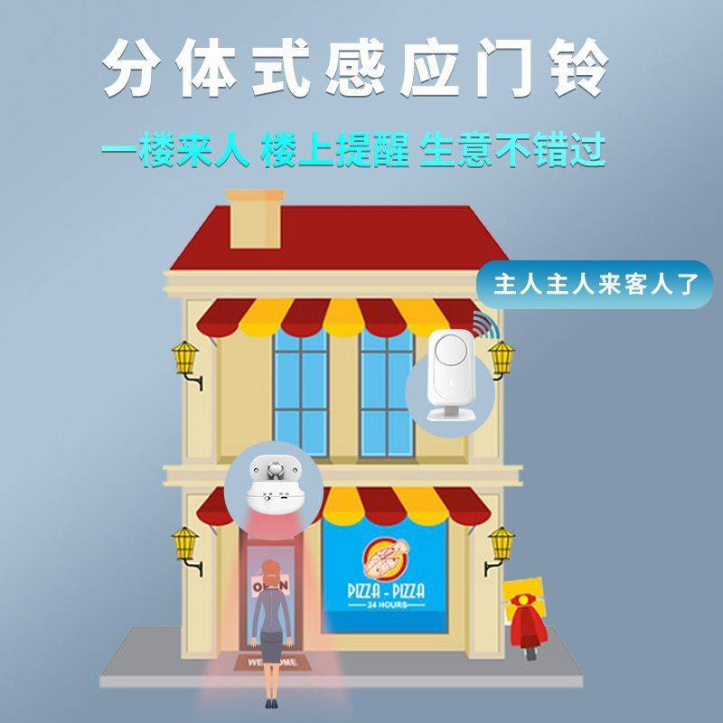 门口感应器进门语音播报提示迎宾报警器分体无线家用商用感应门铃