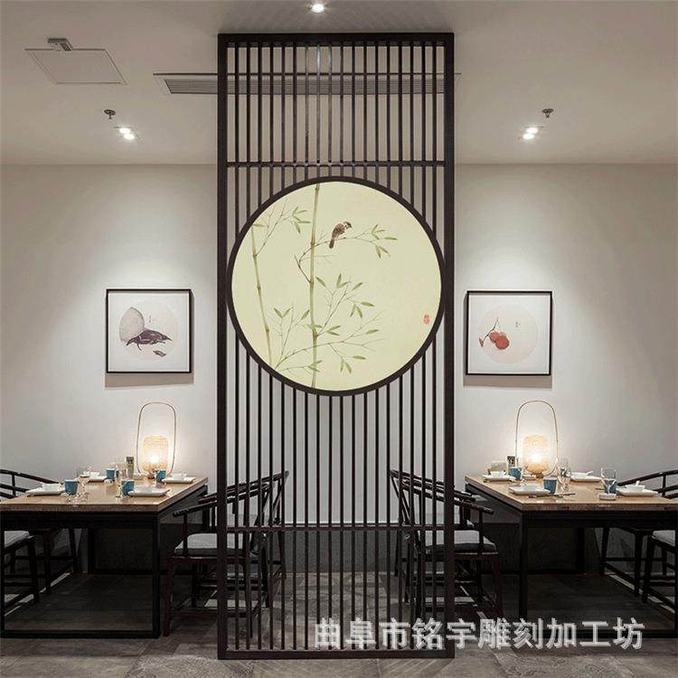 仿新中式屏风隔断实花木格玄关客厅木质办室格栅MY678镂空古公门