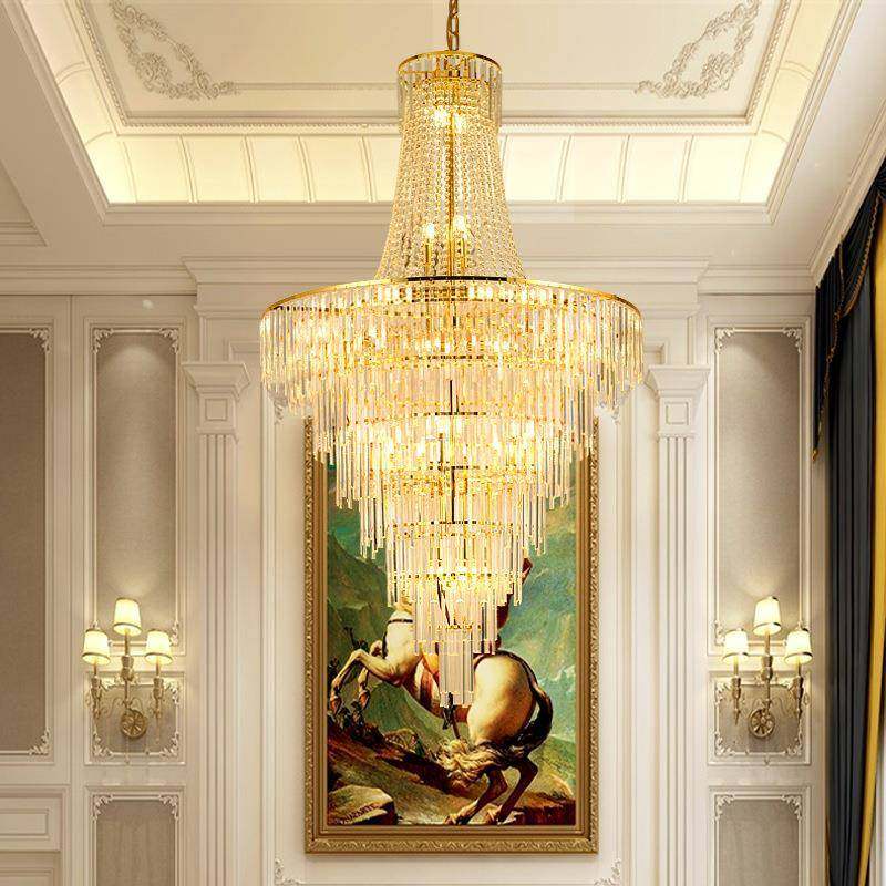 梯灯吊灯轻水奢晶灯别楼墅长旋转中空客厅灯后490现代简约复式楼