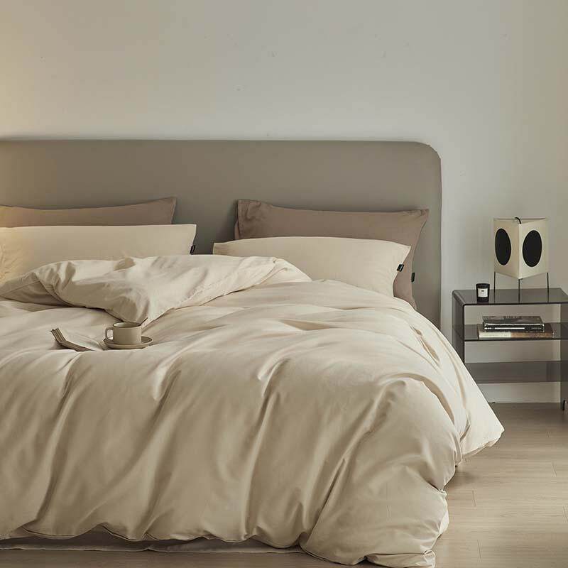 秋冬新款A类纯色双拼棉100ali-420支陶瓷棉轻磨毛长绒四全件套纯