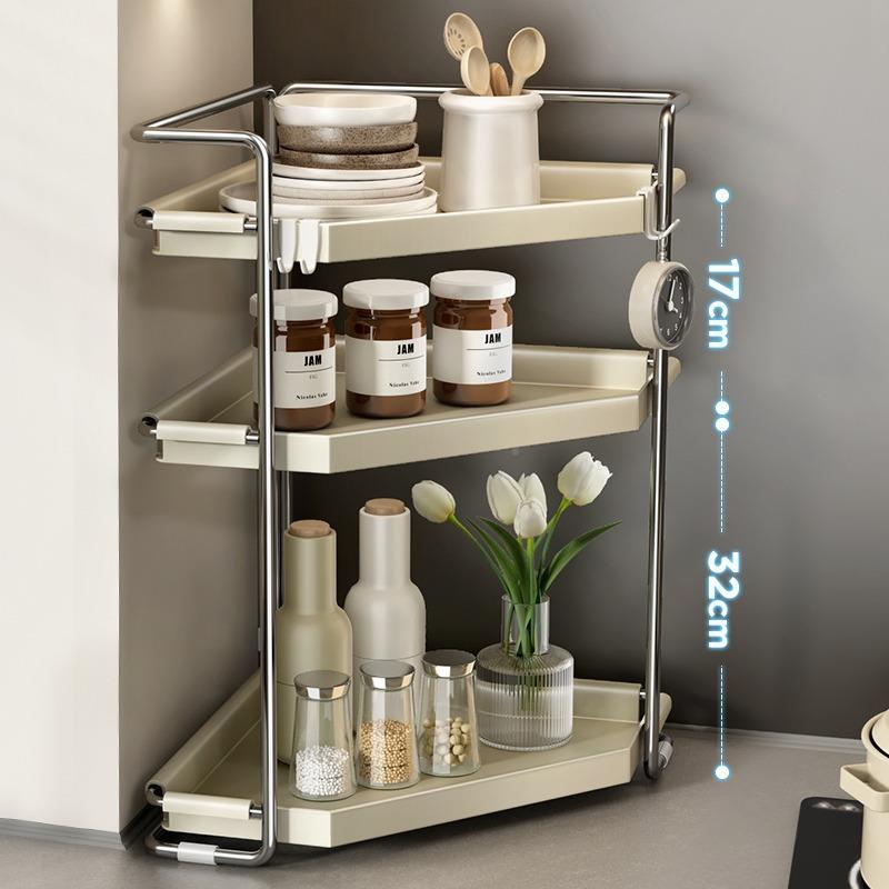 奶油风厨房台MJ-6463面式转置物架家用功能免多盐打孔油酱醋墙角