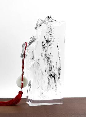 透明摆水墨山假ES-A6198架山意境新中式件高端博古样板书房玄关软