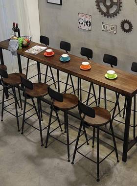 美式休实闲木酒吧桌艺铁HMV桌椅组合家用脚高吧台桌长条水吧台