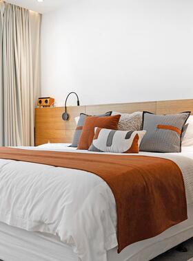 UG73家用艺软装床旗尾巾490现代轻奢床酒店床格搭巾千鸟抱枕布靠