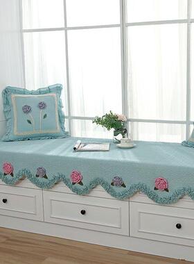 全棉手工飘窗垫四季通用现代网卧903146红装饰窗台毯巾窗户台垫冬