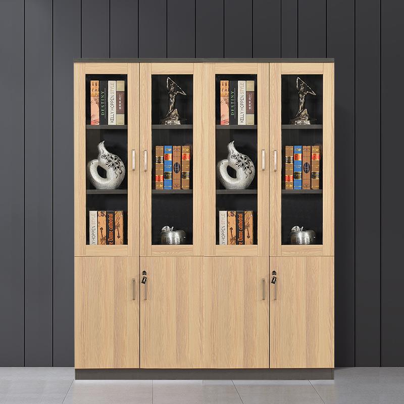 家约板式落地书架书柜办公室办背景三门木用质公档BS-51案简文件