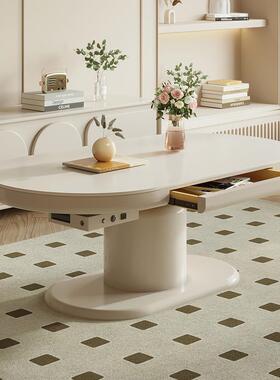 W82024新款充电奶油风多功能升降茶几餐桌书桌两用多用家用智能电