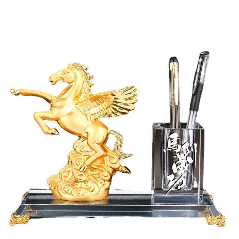 新收老板款总经理办公件室桌面水晶笔筒摆时尚纳SEC盒办公桌老