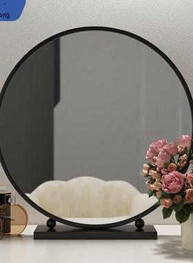 轻奢妆镜圆形约智能化梳妆卧室台式桌面镜简铁艺梳妆台大RHV镜子