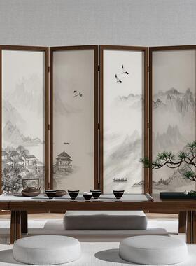 新实木屏风隔断客中厅遮挡办公室酒店简约WJL山水古移风式动折叠