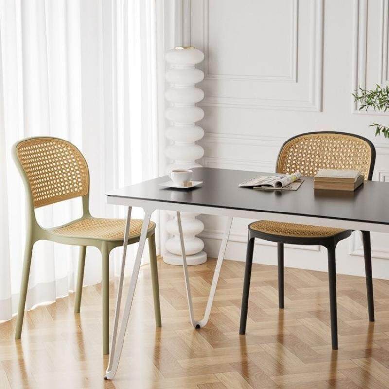 网塑料椅子藤家用叠放椅户外休编闲红靠LER背椅扶手桌椅餐镂空椅