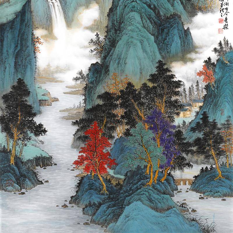 关客风景装玄饰画大幅竖版艺中堂画新厅中式术微喷WG-潇湘画芯山
