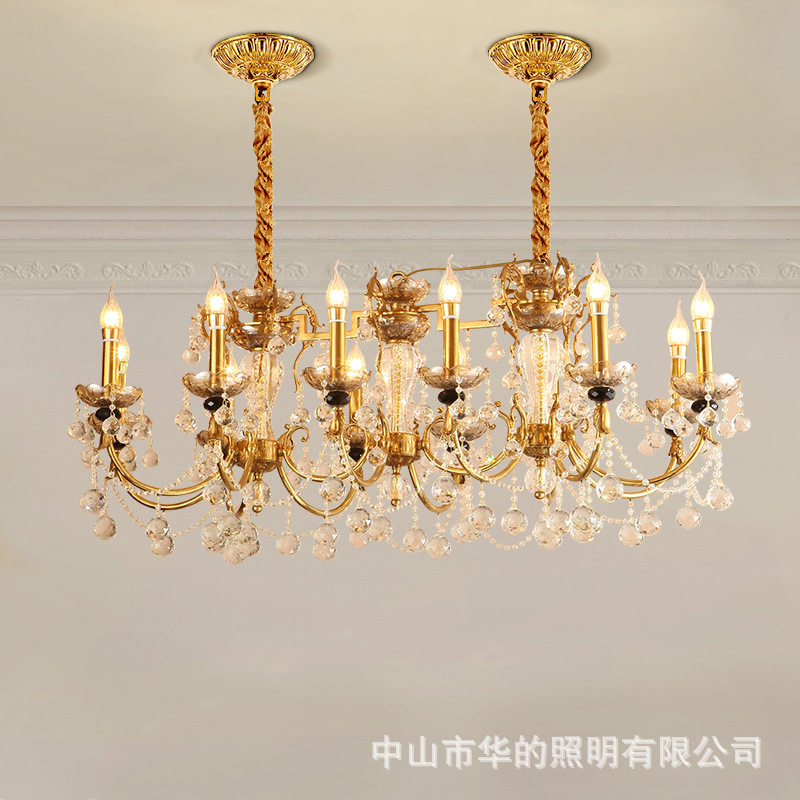 全铜法式长方形水晶餐厅吊灯