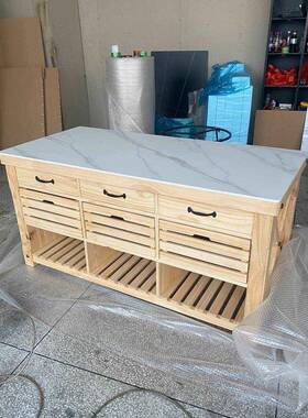 美式木橱作柜多功能实厨房餐边柜大理石用家中岛台F87558SM小户型