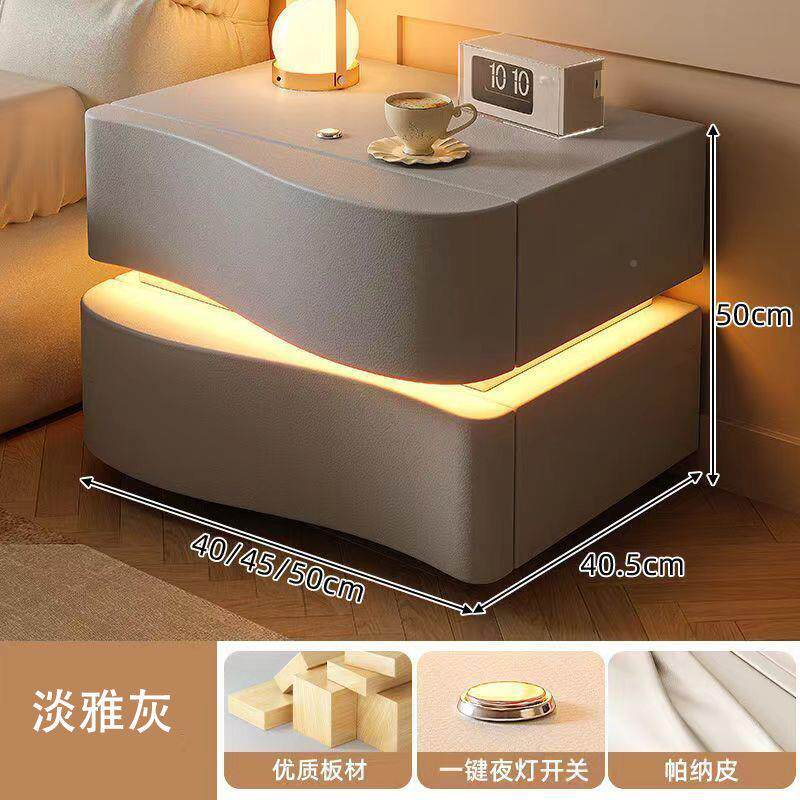 奶油风0床LDB头柜224卧用室家新款现代简约实木床边收纳柜能智带