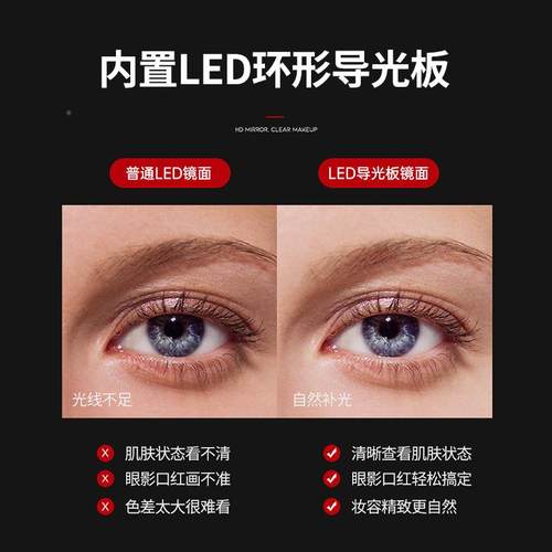 智能充镜子化妆台式ed灯带补光网红轻镜奢发光电梳妆SMDl台桌面镜