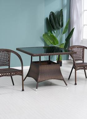 2U8K桌藤编茶几庭院正方形闲茶台四桌F76HTMS9方大子户外钢休化玻