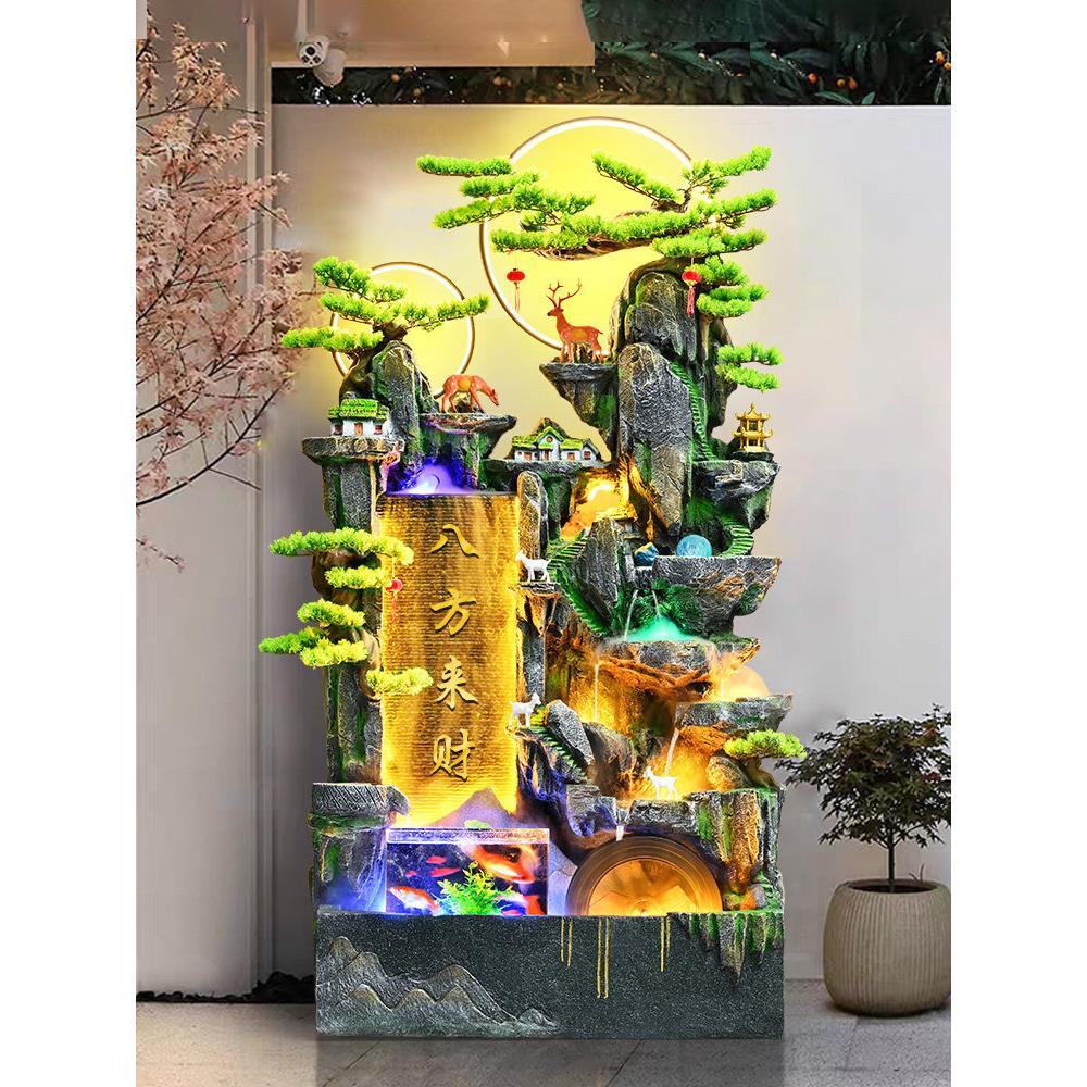 大型假山流水摆件循环水落地客厅玄关生财风水轮开业礼品喷泉景观