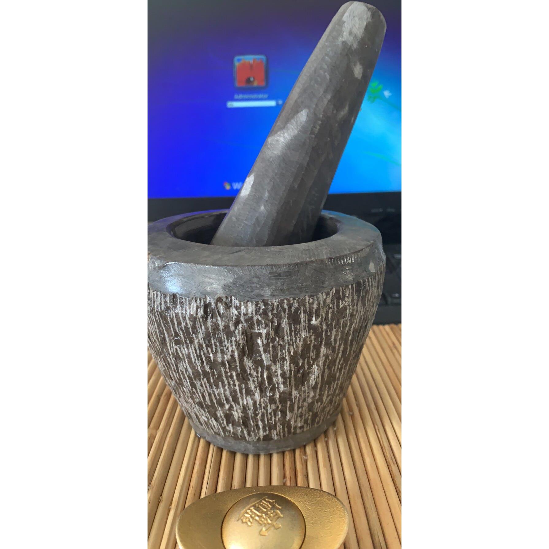 山东老李青石石臼纯手工天然原石蒜臼子研磨器传统手艺小号石臼