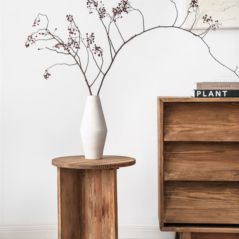 润家家居现代客厅简约木质角几艺术原木边几软包圆凳矮凳异形茶几