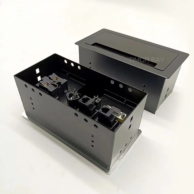 铝合金翻盖毛刷线盒多媒体办公桌面多功能插座会议台信息专用线盒