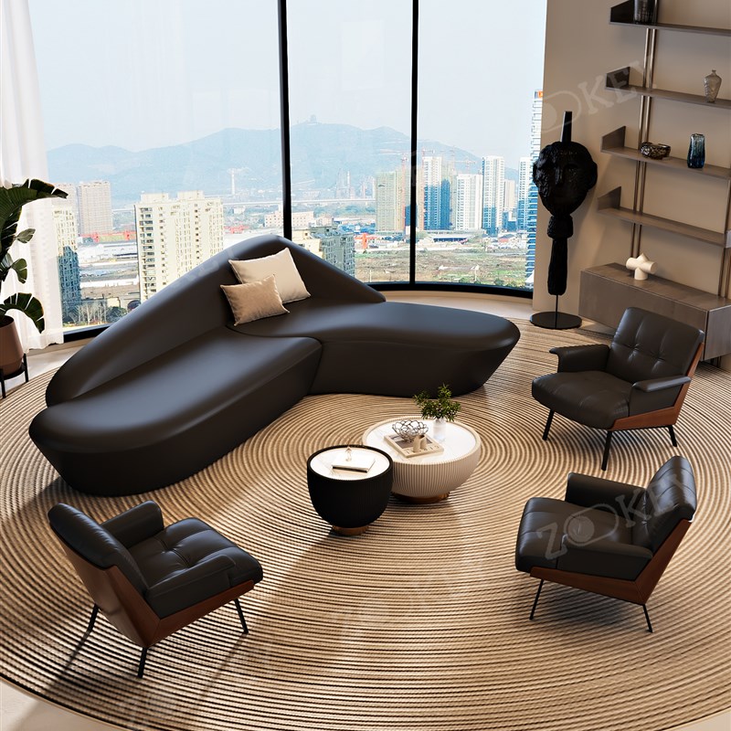 意大利极简谈判沙发酒店大堂休息区接待美容院商务办公室接待室