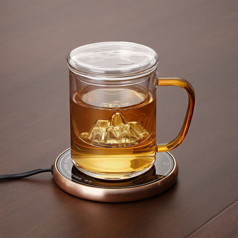 品一恒耐热玻璃茶杯带把茶水分离办公室泡花茶杯过滤带盖喝茶杯子
