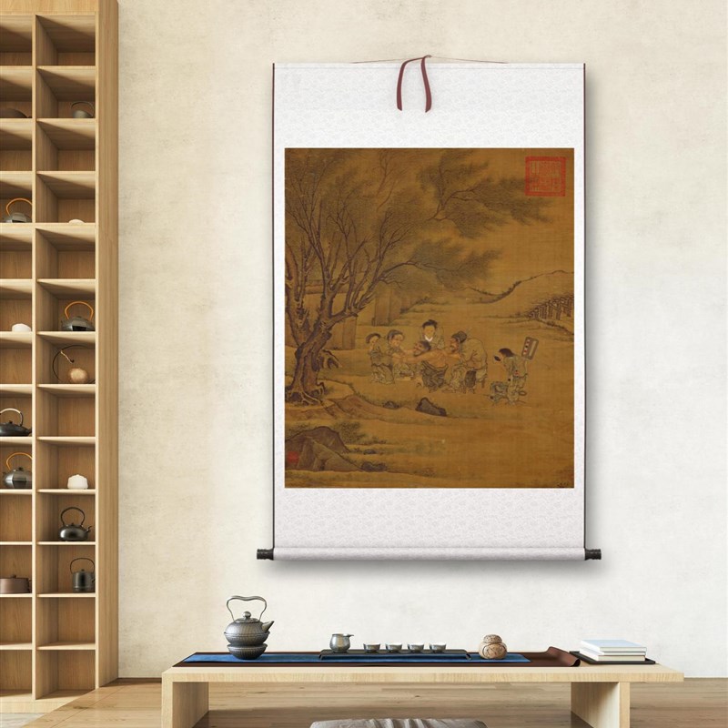 南宋李唐 灸艾图 村医图仿古人物高清艺术微喷复制国画装饰画挂画