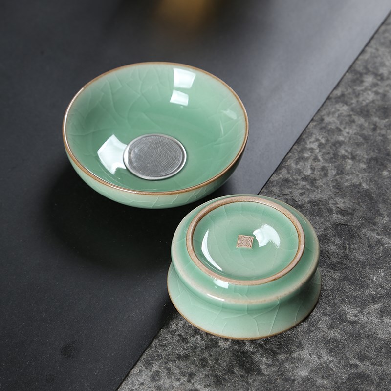 青瓷哥窑冰裂纹开片功夫茶具茶道配件茶漏陶瓷泡茶过滤网滤茶器