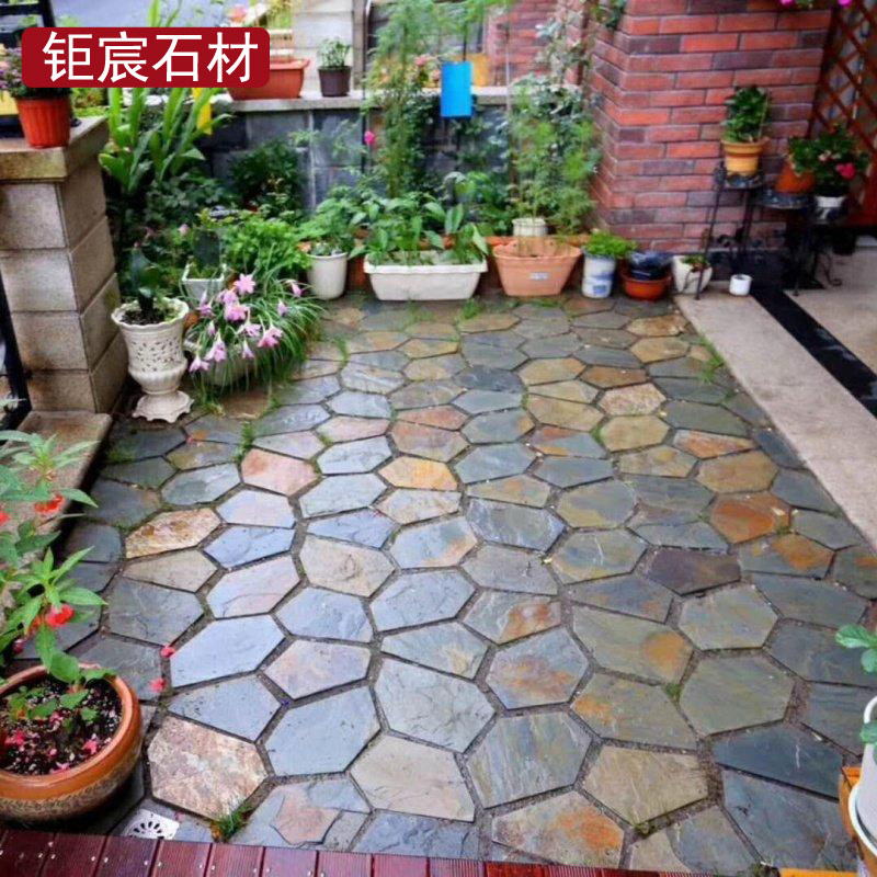 天然冰裂纹不规则青石板室外防滑防冻仿古文化石庭院别墅花园地砖