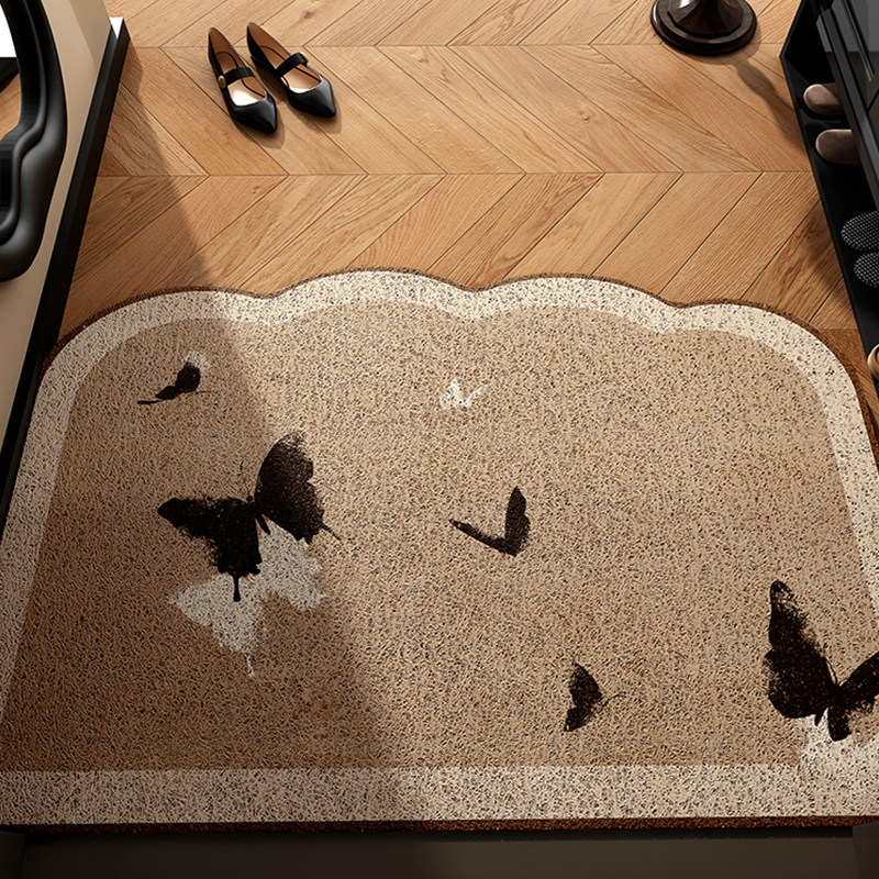 蝴蝶入户地垫法式复古进门家用丝圈脚踏垫免洗拱形地毯门厅室外