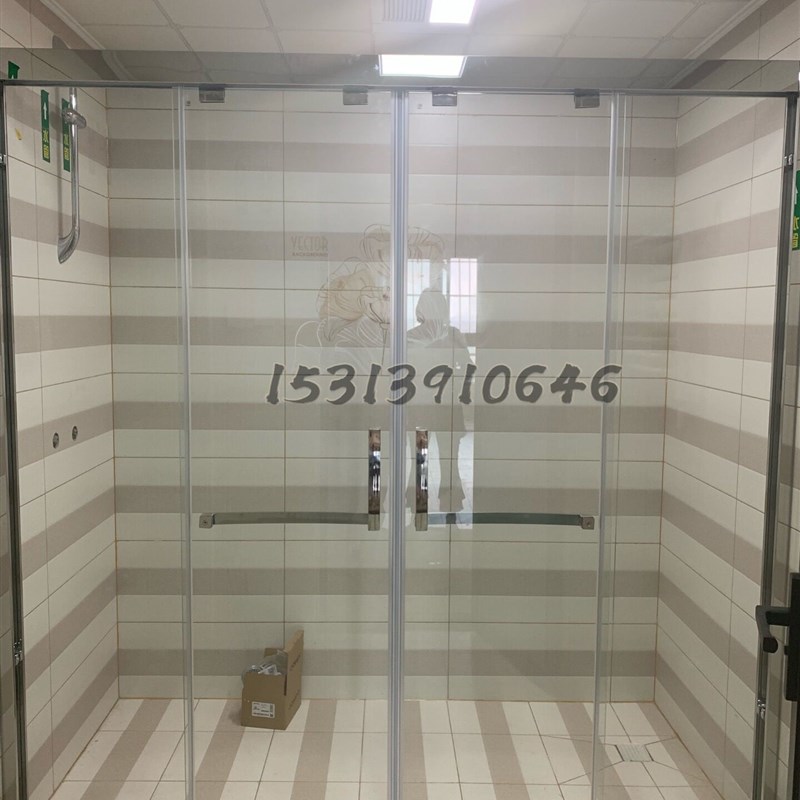 定制北京不锈钢一字淋浴房推拉门干湿分离浴室隔断沐浴屏风玻璃门