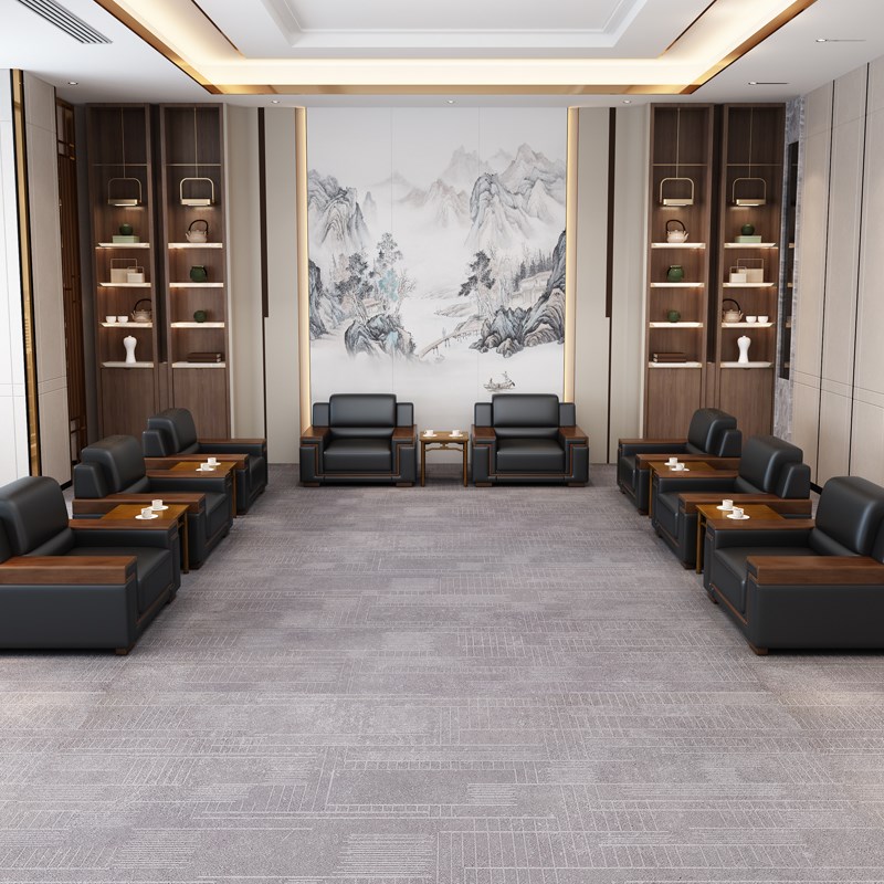 接待室办公室沙发会客区商务现代简约黑色会议厅沙发单人茶几