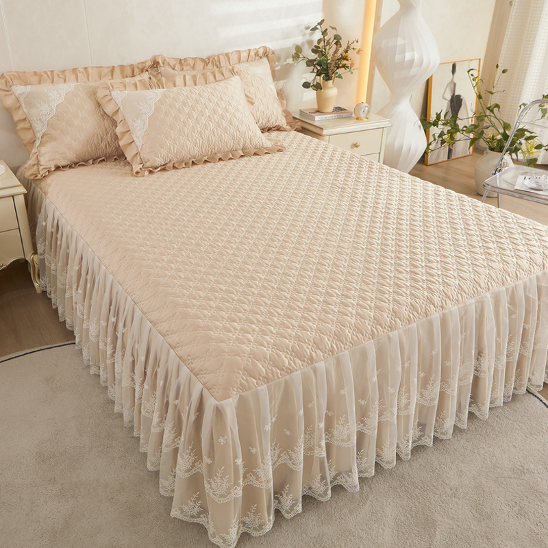 高级感水洗真丝夹棉床裙式床罩单件夏季1.5床单床围裙1.8x2.0床套