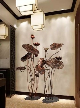 不锈钢荷叶雕塑软装酒店大堂水池铁艺金属荷花落地园林景观摆件