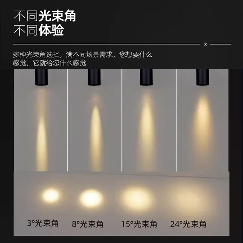 小角度聚光led明装小射灯1W3W氛围轨道灯3度8度15度2度餐厅展厅