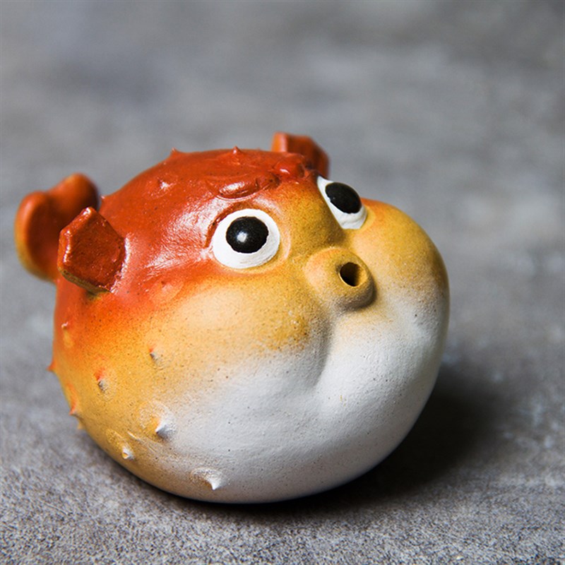 手工紫砂茶宠陶瓷精品茶玩茶具茶道零配可养可爱河豚香插创意摆件