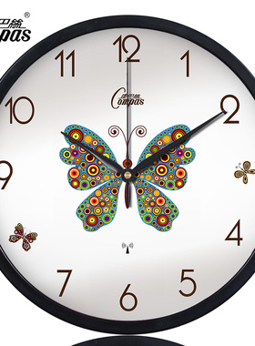 康巴丝电波钟静音三代客厅挂钟金属时尚钟表艺术创意挂钟分秒不差