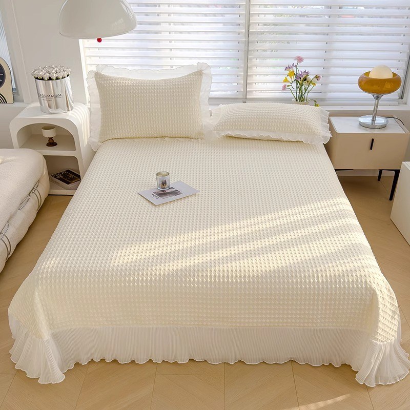 夏季冰豆豆冰丝凉席三件套2025新款公主风床裙款可机洗空调软席子