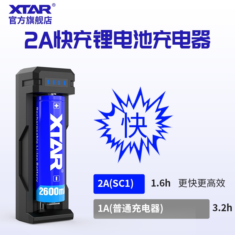 XTAR SC1 智能单槽18650/21700便捷式快速2A 锂离子电池充电器