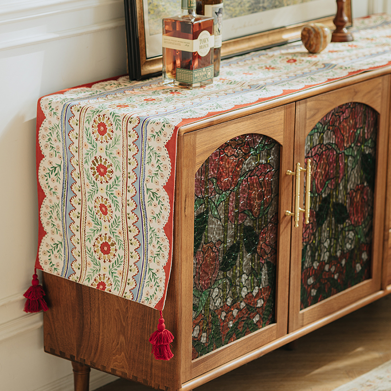 雨雾花野桌旗法式田园氛围感餐桌布艺茶几斗柜茶旗高级感防尘盖布