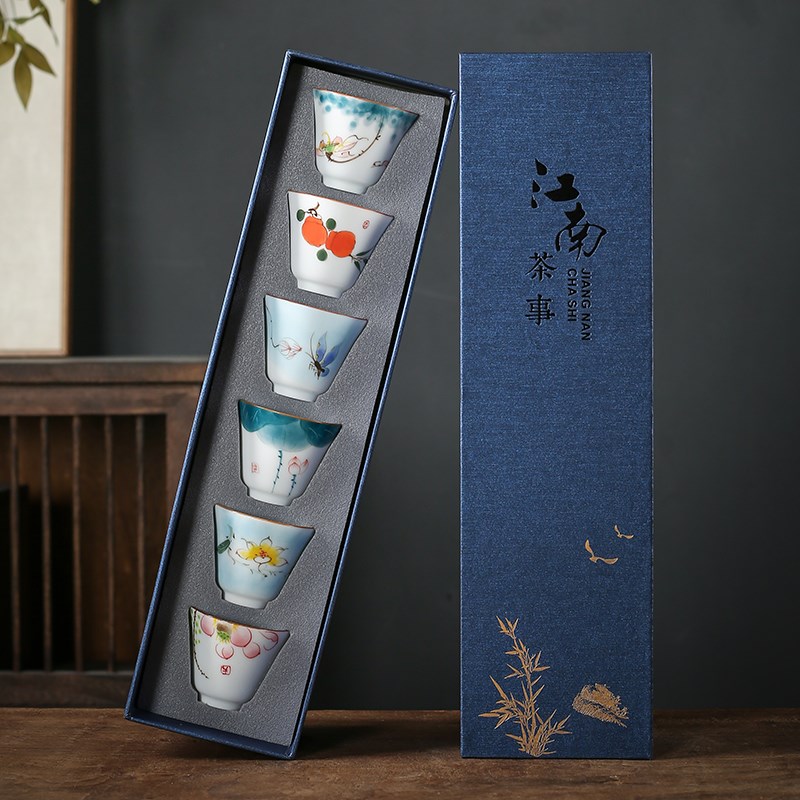 纯手绘功夫茶杯个人陶瓷单杯礼品茶具高档礼瓷功夫茶杯子普洱杯