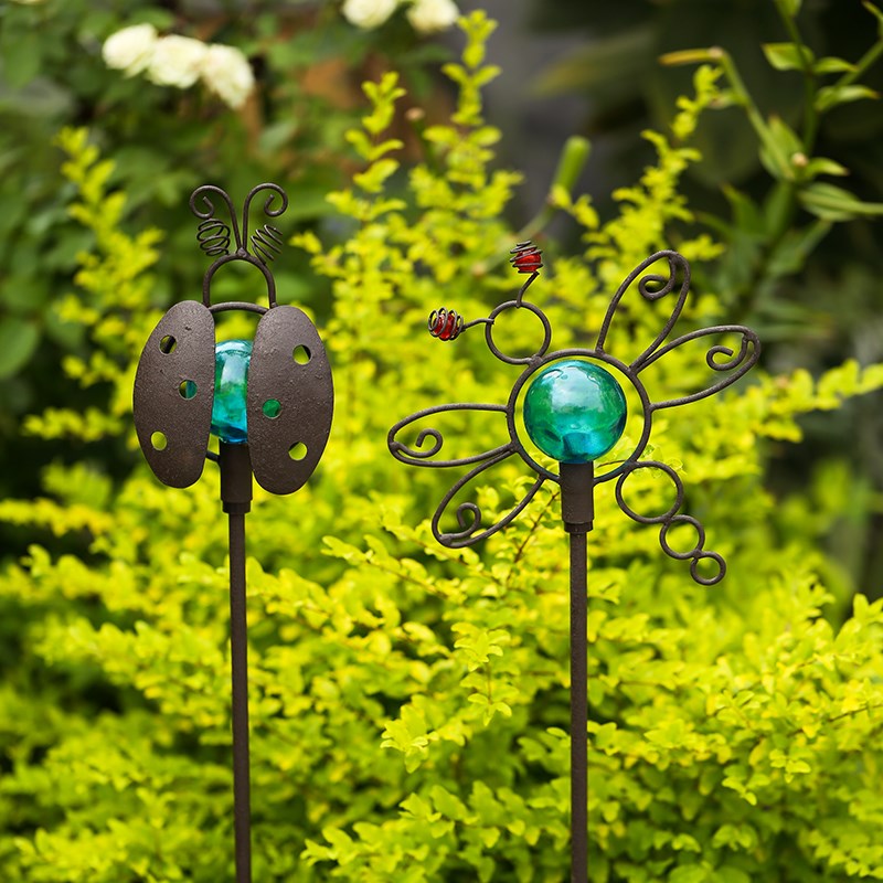 杂货花园装饰品童趣乡村庭院阳台做旧摆件插件铁艺 蜻蜓瓢虫花插
