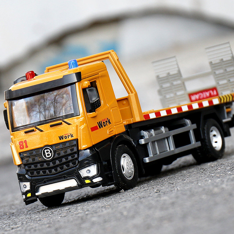 大号合金拖车玩具男孩道路救援车平板运输车吊车工程汽车儿童卡车